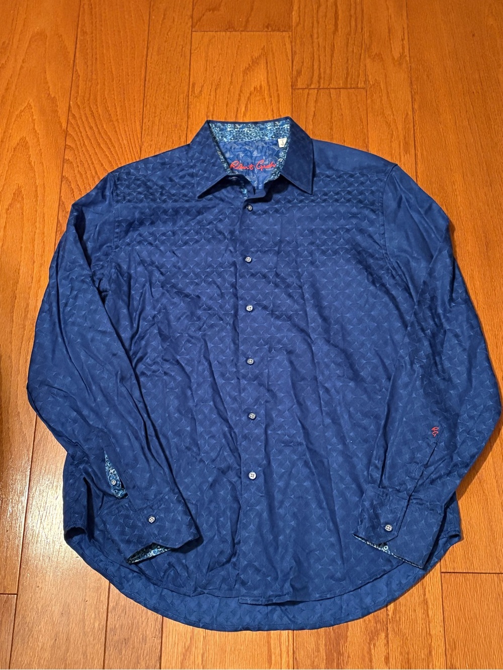 Robert Graham Navy Geometric Print Men's Dress Shirt Sz L